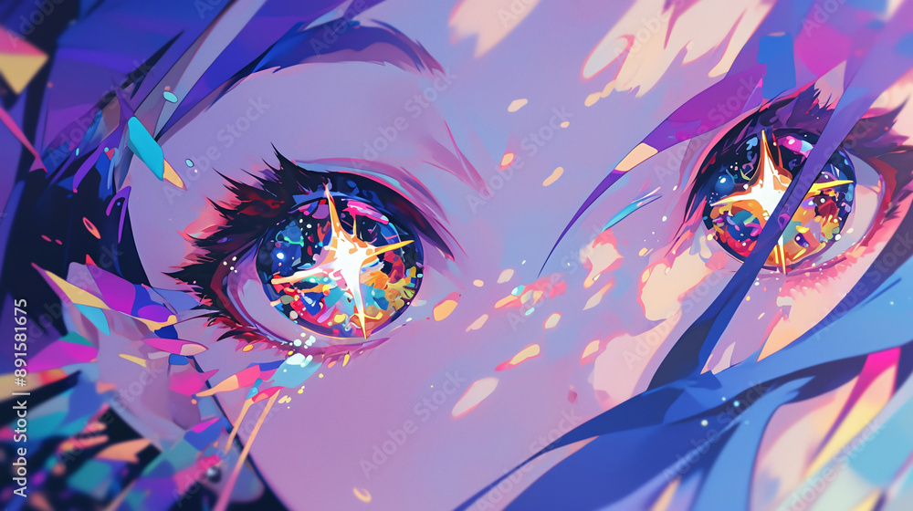 Close-Up of Girl's Eyes with Colored Liquid Flowing, Bright Eyes, Dreamy Colors, Surrounded by Lasers and Particle Lights, Perfect Details Close-Up of Girl's Eyes with Colored Liquid Flowing, Bright Eyes, Dreamy Colors, Surrounded by Lasers and Particle Lights, Perfect Details