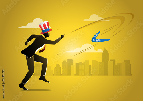 American businessman throw boomerang and it return to hurt himself