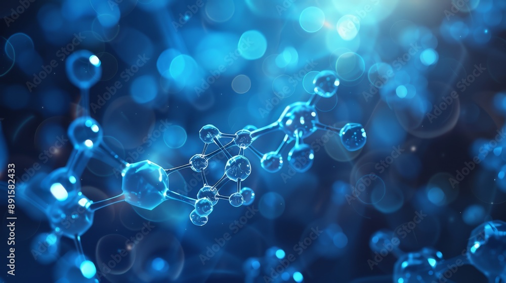 Abstract depiction of a molecular structure in blue tones, representing scientific and technological themes. Abstract depiction of a molecular structure in blue tones, representing scientific and technological themes.