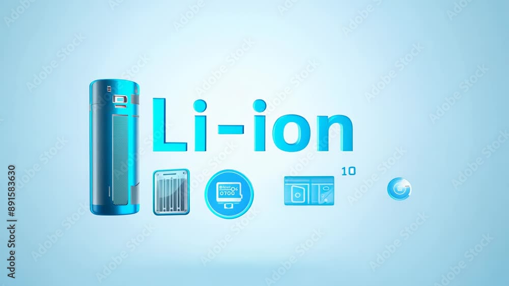 Li-ion text on a light background, representing lithium-ion batteries, on a minimalistic background Li-ion text on a light background, representing lithium-ion batteries, on a minimalistic background