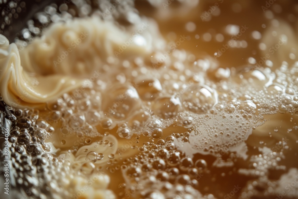 Close-up of Bubbling Broth with a Partially Submerged Wonton Close-up of Bubbling Broth with a Partially Submerged Wonton