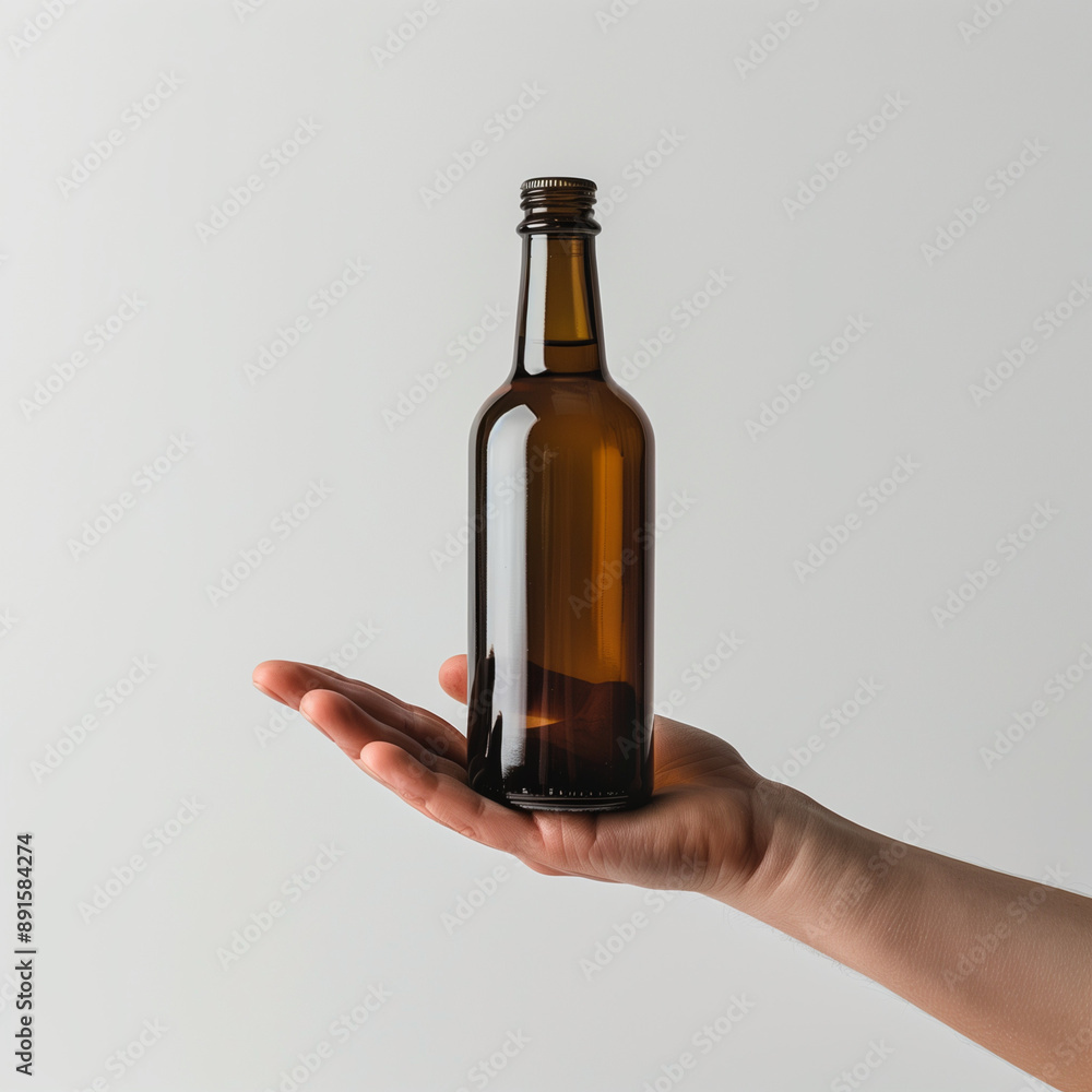 Human hand holding a bottle, close-up on a white background, detailed photo 4k quality Human hand holding a bottle, close-up on a white background, detailed photo 4k quality