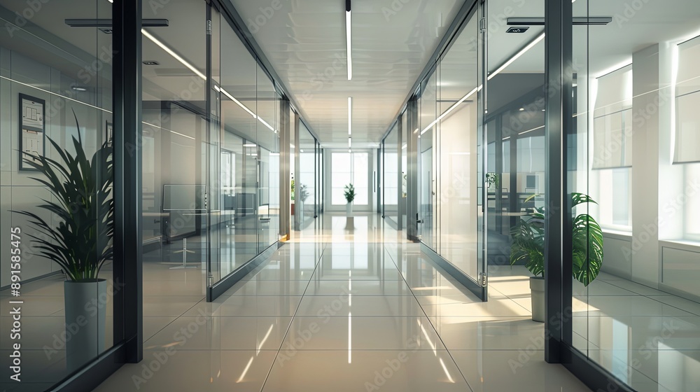 Fototapeta premium Modern Office Interior with Stylish Panoramic View