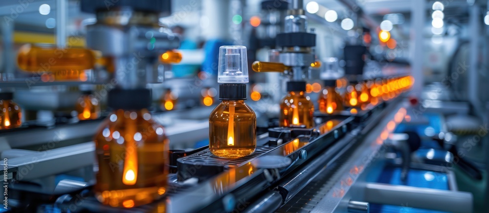 Bottles Moving Along a Conveyor Belt in a Factory Bottles Moving Along a Conveyor Belt in a Factory
