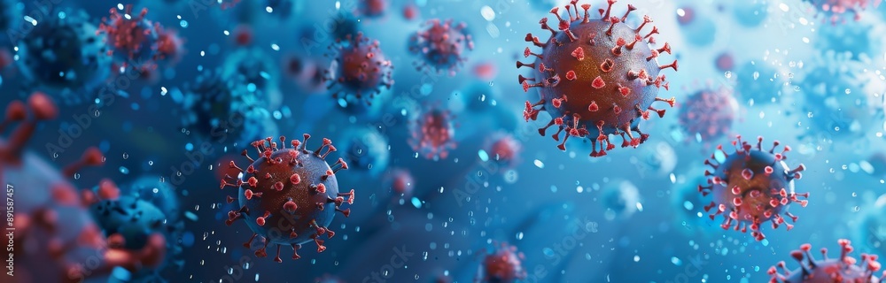 Snapshot of Floating Coronavirus Cells with Motion Blur on Blue Background, Showcasing Varied Sizes and Translucent Interiors Snapshot of Floating Coronavirus Cells with Motion Blur on Blue Background, Showcasing Varied Sizes and Translucent Interiors