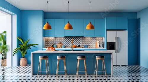 Vibrant Contemporary Kitchen with Geometric Patterns and Bold Colors