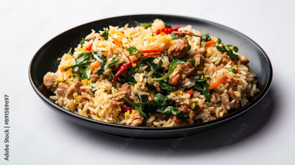stir fried fried fish with basil and chili in thai style topped on rice. Generative Ai stir fried fried fish with basil and chili in thai style topped on rice. Generative Ai