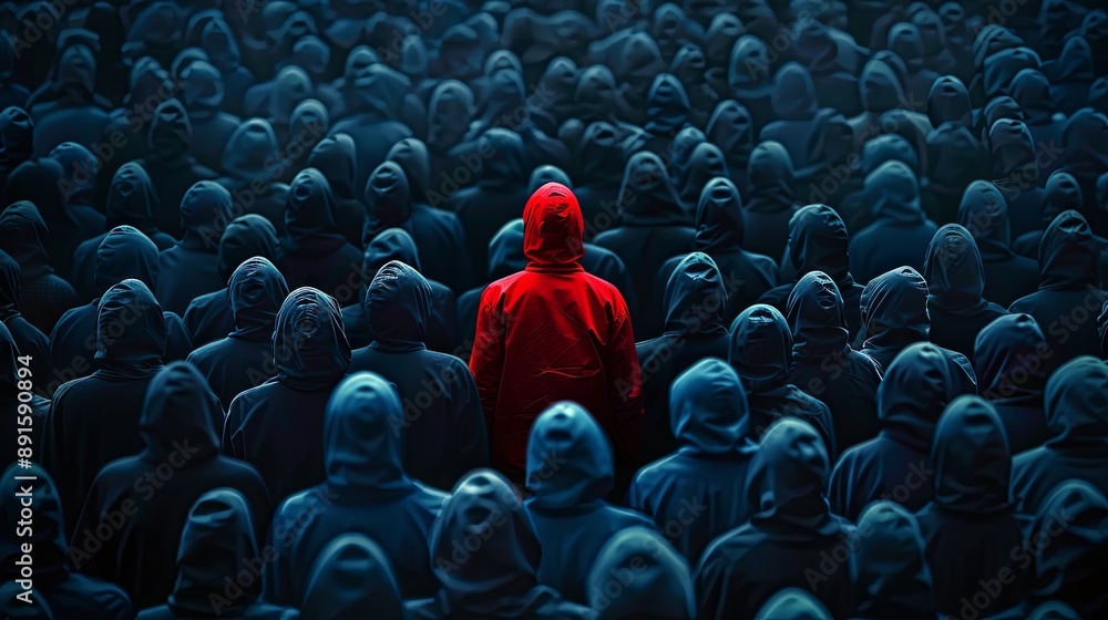 Obraz premium An individual standing apart from the crowd, symbolizing loneliness