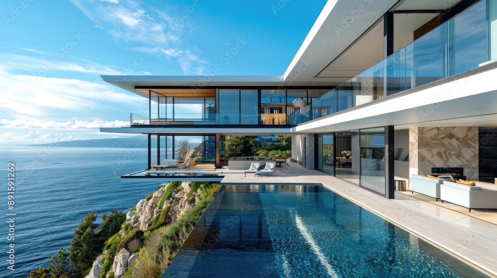 Fototapeta premium A stunning cliffside mansion with a sleek