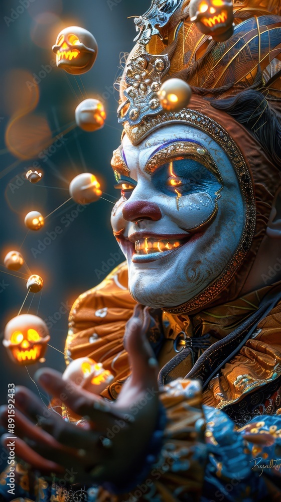 Obraz premium Creepy Clown Juggling Glowing Balls
