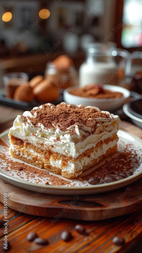 Tiramisu dessert on plate with cocoa powder. Tiramisu dessert on plate with cocoa powder.