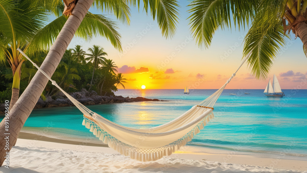 Naklejka premium beach with coconut palm, Generative Ai
