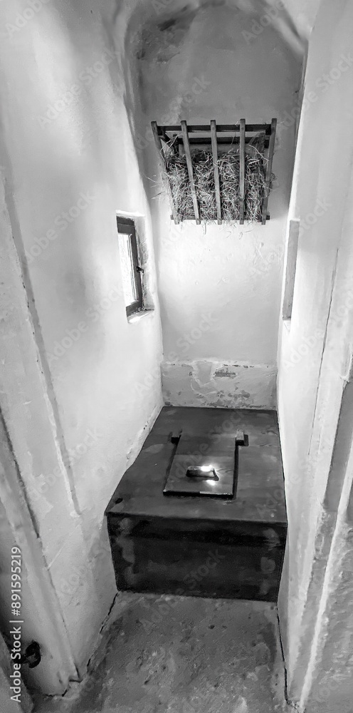 the toilet in a toilet bay of an old castle