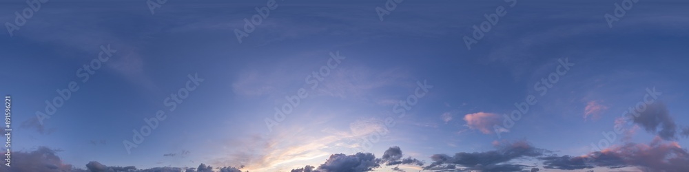 Obraz premium Sky 360 panorama - Bright blue sky filled with fluffy white Cumulus clouds. Seamless hdr spherical 360 panorama. Sky dome sky replacement for aerial drone 360 panoramas. Weather and climate change