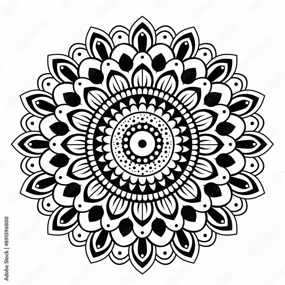 An intricate black and white mandala pattern, white background An intricate black and white mandala pattern, white background