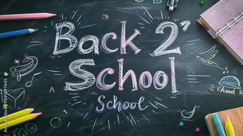Back to school. Chalkboard background. High quality AI generated image Back to school. Chalkboard background. High quality AI generated image