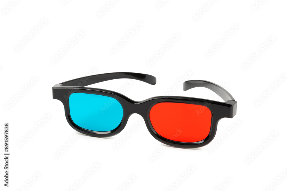 Fototapeta premium 3D glasses isolated on white background. 3D Movie Glasses. Cinema and entertainment concept. Watching a movie. Design. Place for text.