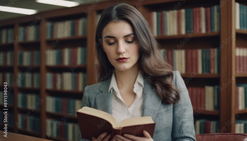 woman reading a book in library woman reading a book in library