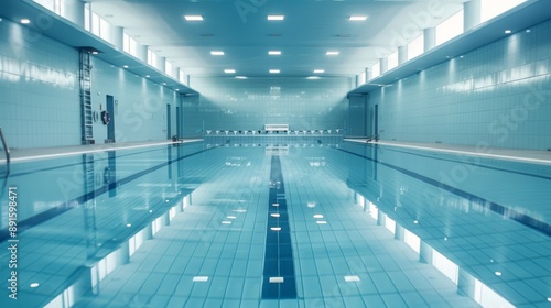 Indoor swimming pool with clear blue water and lanes