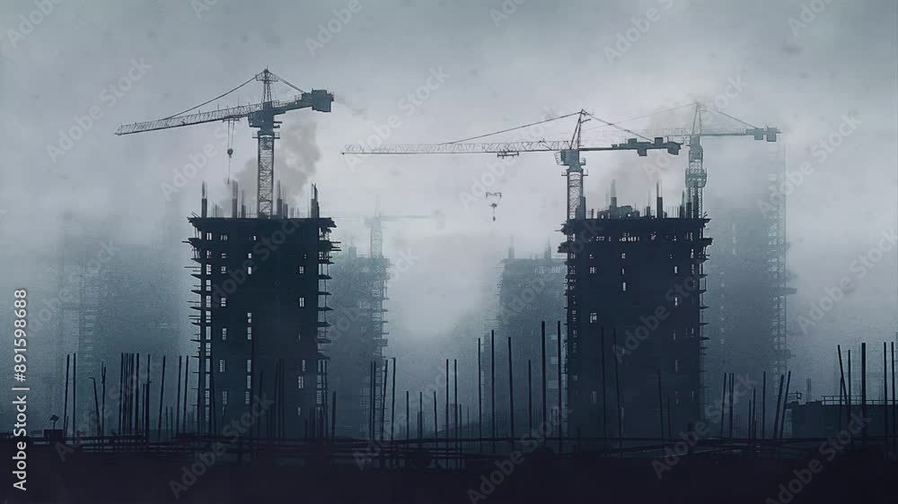 Animation of construction site silhouette animation video background Animation of construction site silhouette animation video background