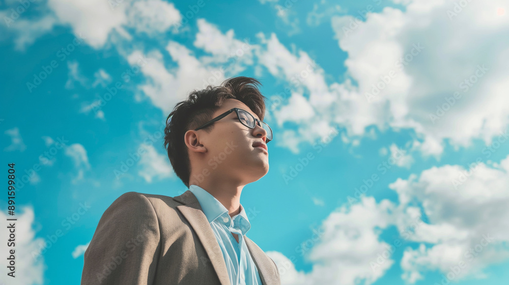 Smart Asian Business Men in Blue sky background. Smart Asian Business Men in Blue sky background.