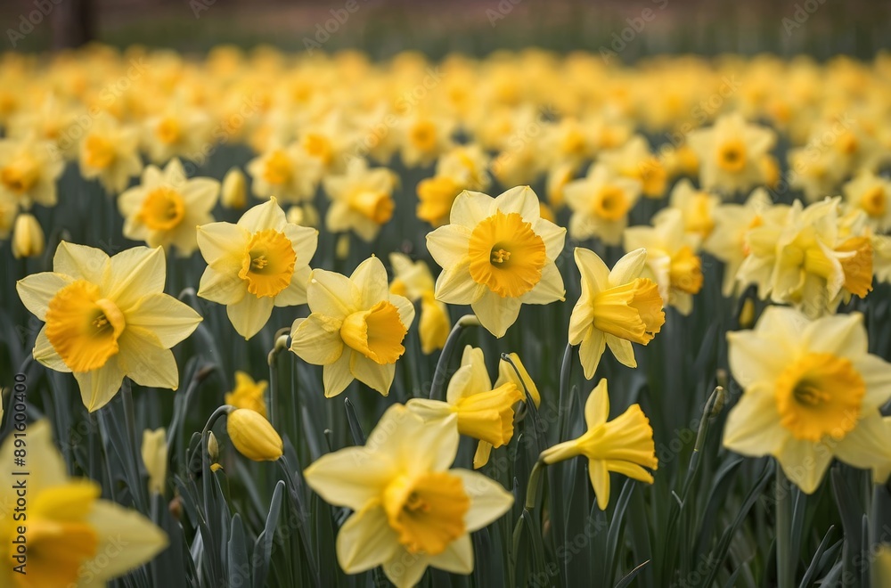 Vibrant display of yellow daffodils in full bloom with shallow depth of field Vibrant display of yellow daffodils in full bloom with shallow depth of field