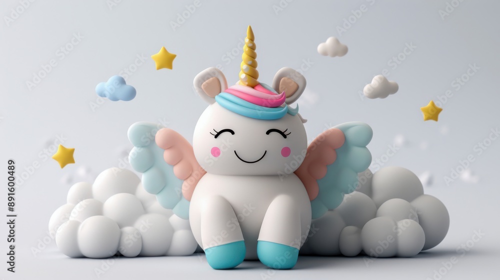 Adorable Unicorn With Wings and Stars Adorable Unicorn With Wings and Stars
