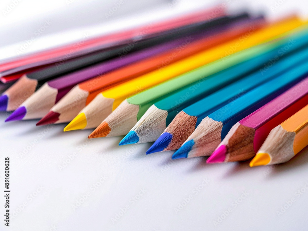 color pencils on white background close up , back to school and art day concept , color psychology concept color pencils on white background close up , back to school and art day concept , color psychology concept