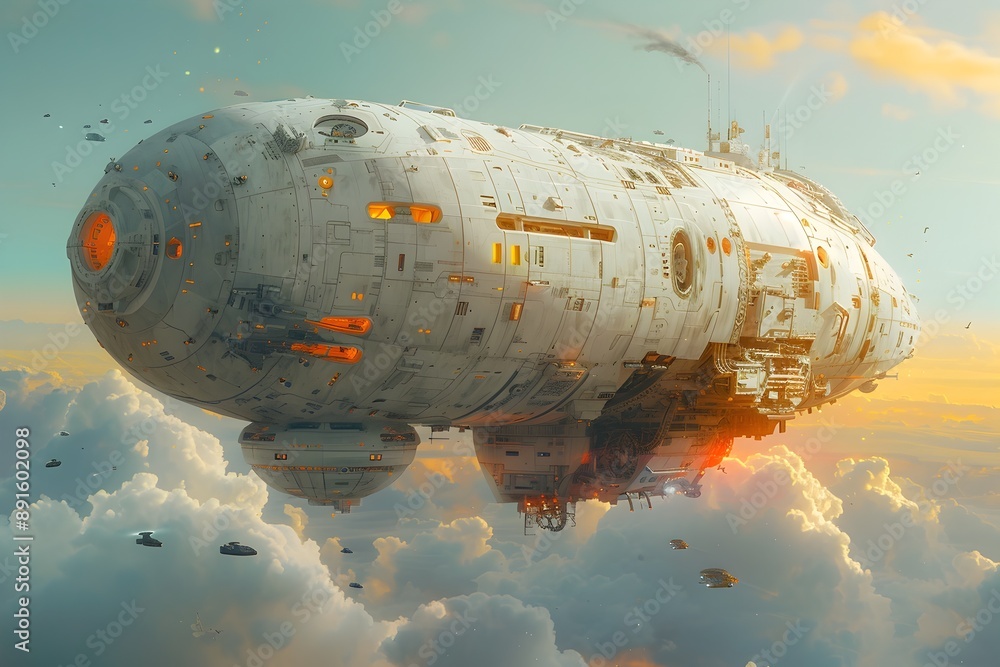 Obraz premium Massive Interstellar Cargo Freighter Hovering Through Dramatic Cosmic Landscape