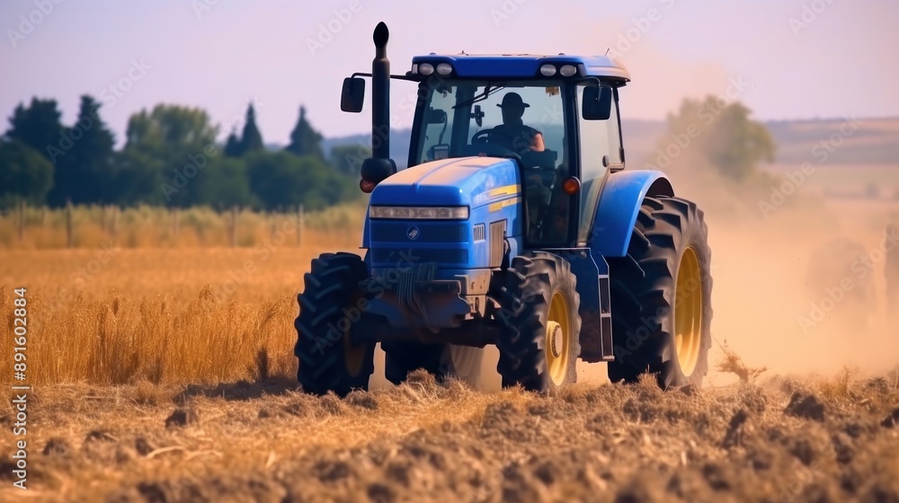 Blue Tractor Working the Field Blue Tractor Working the Field