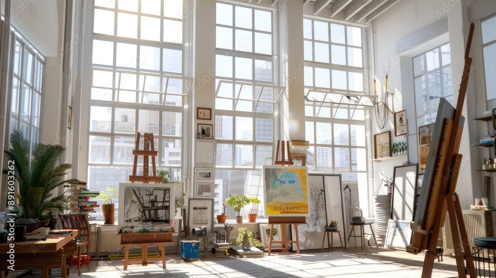 A bright and airy artist's loft with large windows A bright and airy artist's loft with large windows