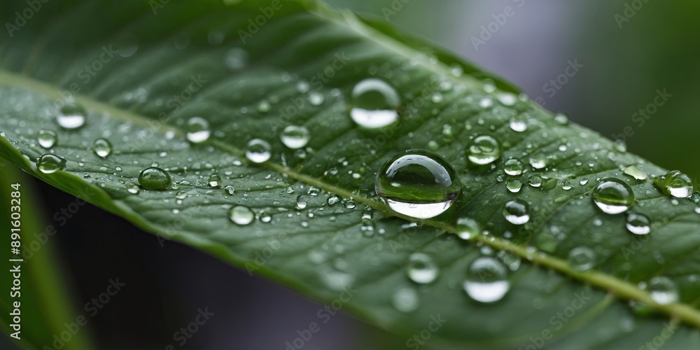 Close-up of water drops on a green leaf Close-up of water drops on a green leaf