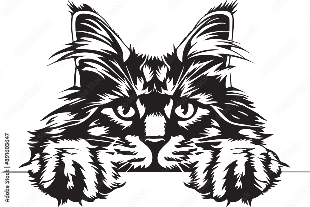 Obraz premium peeking maine coon cat