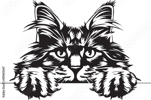 peeking maine coon cat