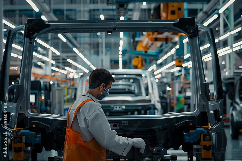 A Worker Assembling a Car in a Modern Factory - Photo A Worker Assembling a Car in a Modern Factory - Photo