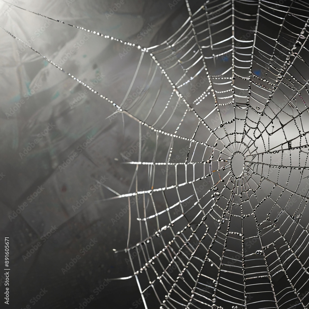 Obraz premium Spider web on a grey background.