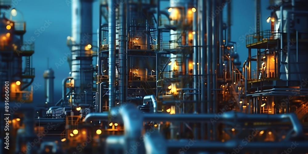 Industrial Facility at Night - 3D Illustration Industrial Facility at Night - 3D Illustration