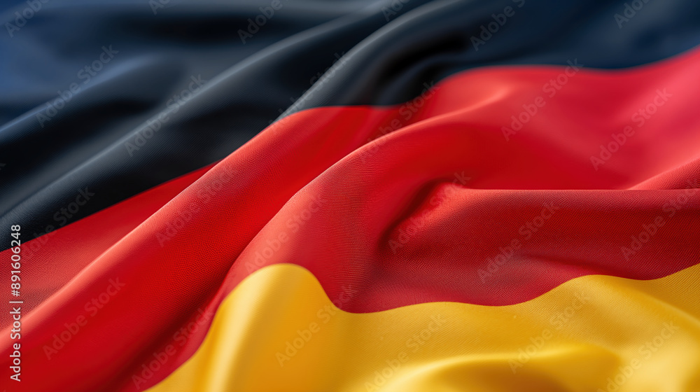 Naklejka premium Waving German Flag Close-Up with Folds in Black, Red, and Yellow Colors