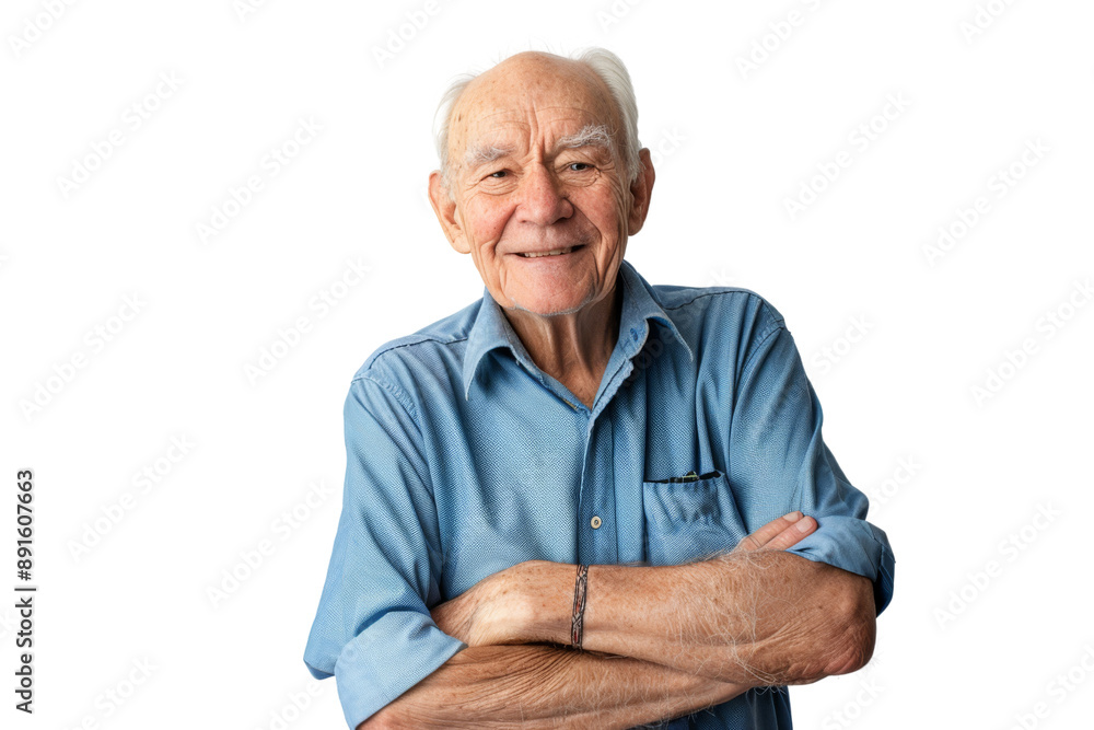 Happy elderly man with arms crossed Isolated on white background Happy elderly man with arms crossed Isolated on white background