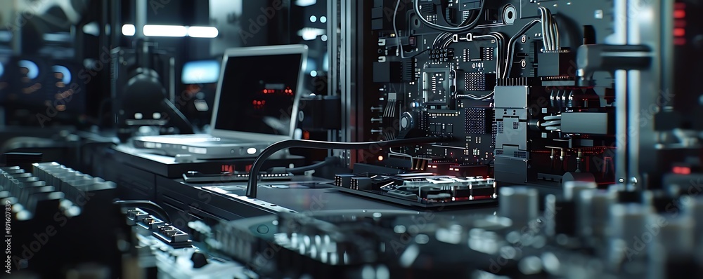 Closeup of a Computer Motherboard in a Server Rack - 3D Illustration Closeup of a Computer Motherboard in a Server Rack - 3D Illustration