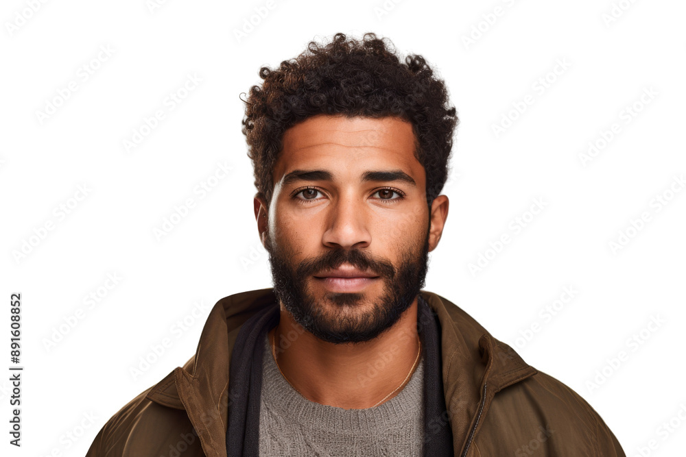 Handsome ethnic man with beard looking at camera Isolated on white background Handsome ethnic man with beard looking at camera Isolated on white background