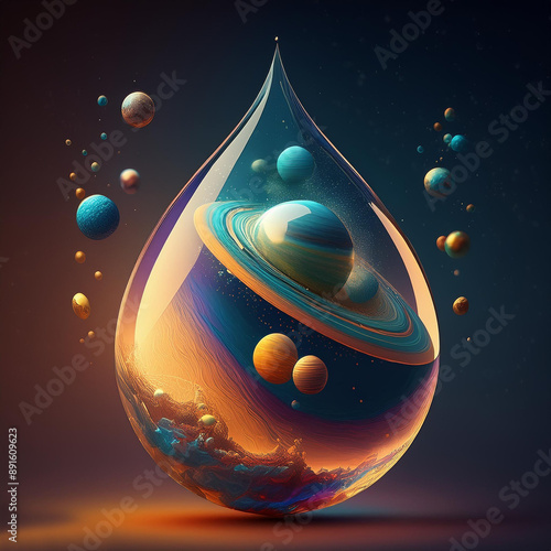 planets inside a drop. Generative Ai