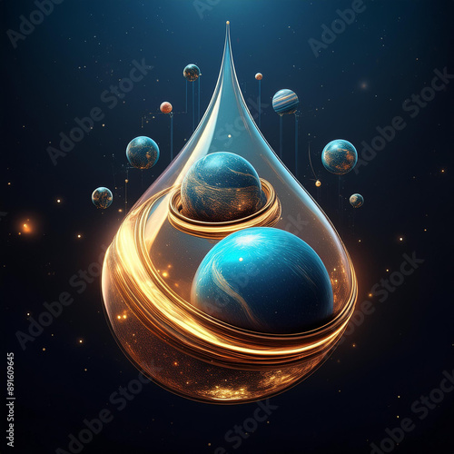 planets inside a drop. Generative Ai