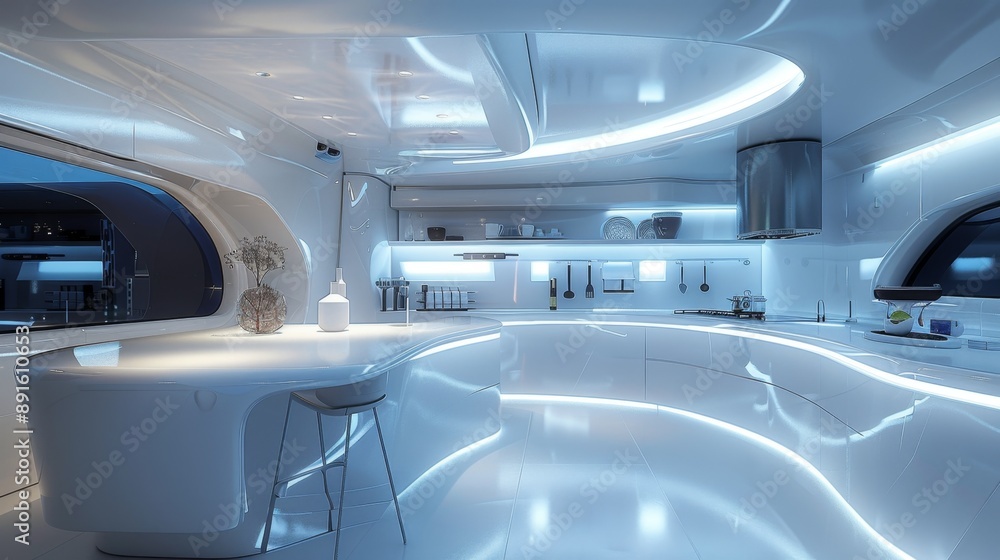 Obraz premium Modern Futuristic Kitchen with High-Tech Gadgets and Sleek Design for Smart Living