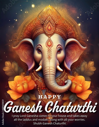 Happy Ganesh Chaturthi greeting card design. Lord Ganesh design for Ganesh Chaturthi Poster Design photo