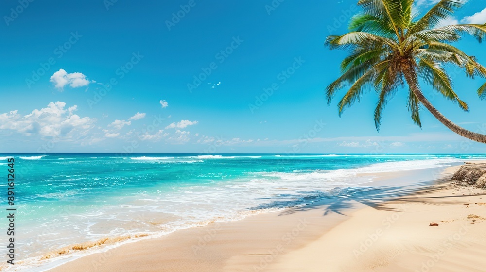 Tropical Beach Scene With Palm Tree and Blue Ocean Tropical Beach Scene With Palm Tree and Blue Ocean