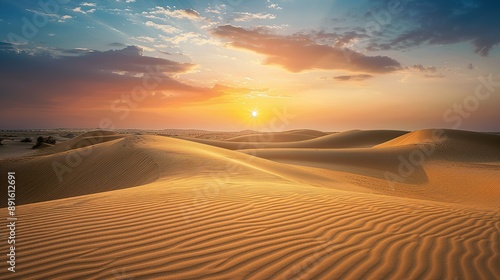 Desert Sand Dunes at Sunset With Golden Clouds