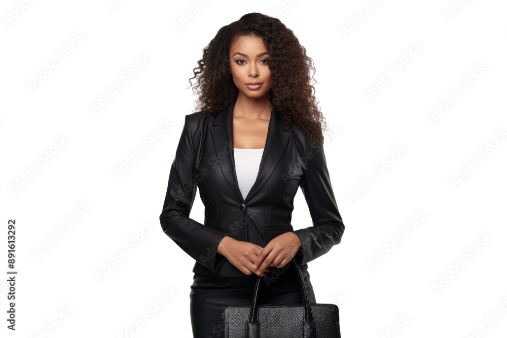 Fashionable young black woman in business attire with a handbag Isolated on white background Fashionable young black woman in business attire with a handbag Isolated on white background