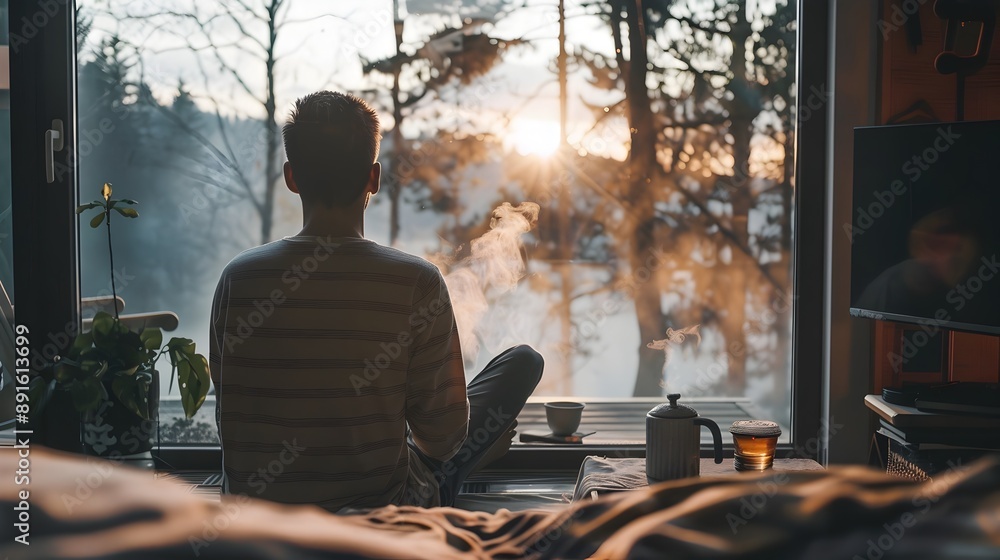 custom made wallpaper toronto digitalMan Enjoys Peaceful Morning Routine Before Workday Begins in Cozy Home Setting