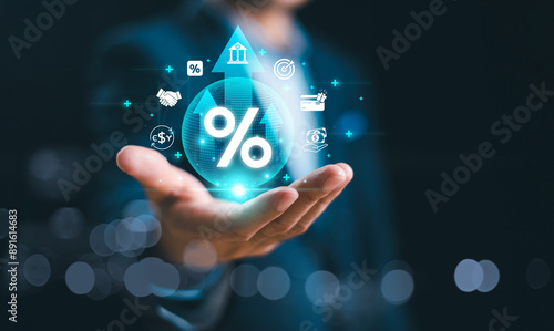 Foto Interest rate increase concept, money percentage commission credit